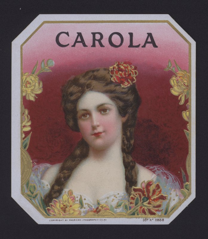 Carola, cigaretiket (chromolitho) af American School