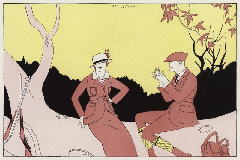 Tilfældigt møde mellem et tidligere gift par, en scene fra novellen A Chance Meeting af J. A. Waldron (farvelitografi) af American School