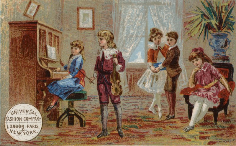 Børn, der spiller musikinstrumenter og danser af American School