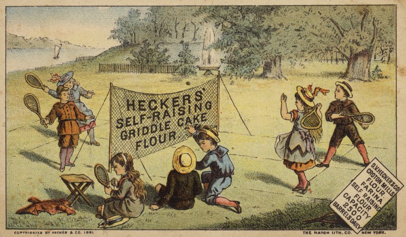 Børn, der spiller Racquetball, reklamer for mel af American School