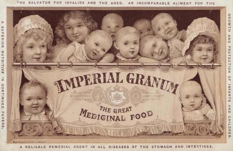 Børn og spædbørn, der reklamerer for Imperial Granum af American School