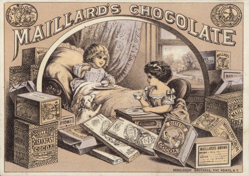 Børn der drikker chokolade, reklame for Maillards Chokolade af American School