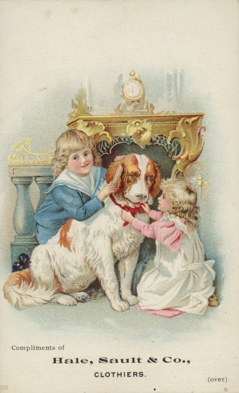 Børn leger med stor hund af American School