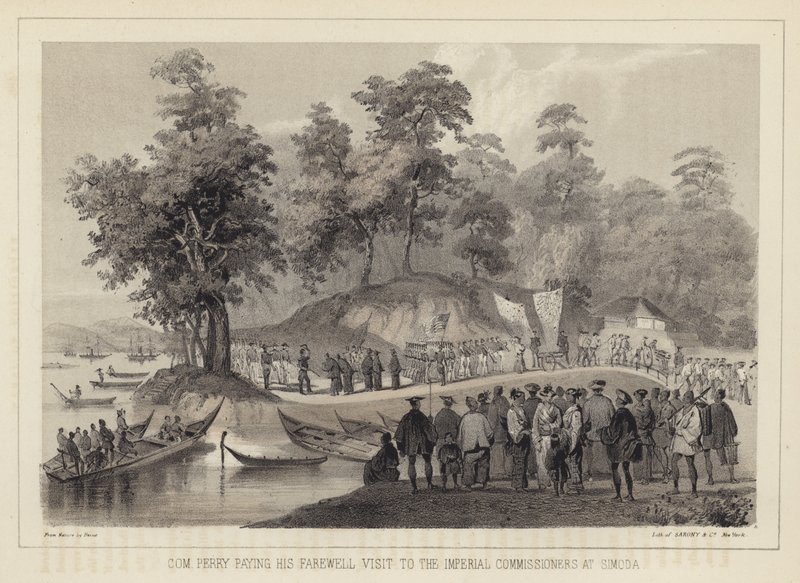 Commodore Perry på sit afskedsbesøg hos de kejserlige kommissærer i Simoda, Japan af American School