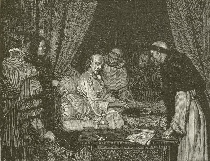 Death-Bed of Copernicus, fra maleriet af E Blair Leighton af American School