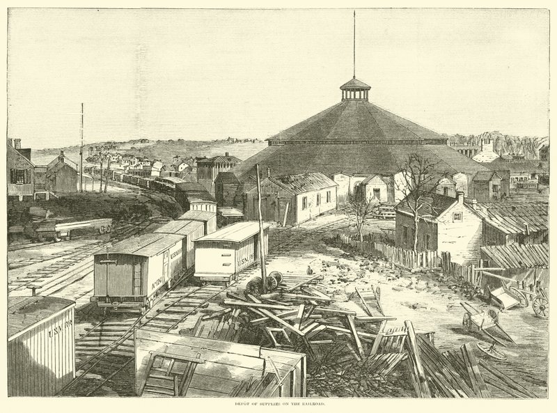 Depot for forsyninger på jernbanen, oktober 1863 af American School