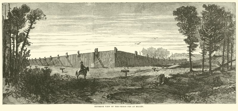 Udvendigt billede af Prison Pen ved Millen, november 1864 af American School