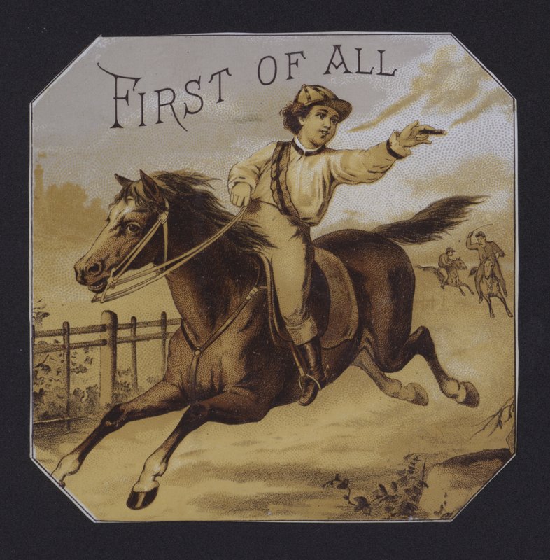 Først og fremmest cigaretiket (chromolitho) af American School