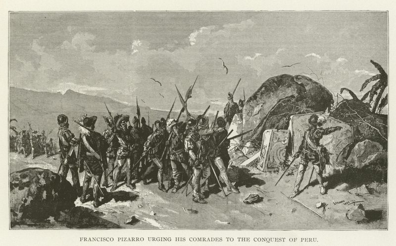 Francisco Pizarro opfordrer sine kammerater til at erobre Peru af American School