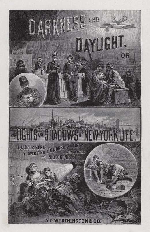 Frontispice for Darkness and Daylight, or Lights and Shadows of New York Life af Mrs Helen Campbell (litho) af American School