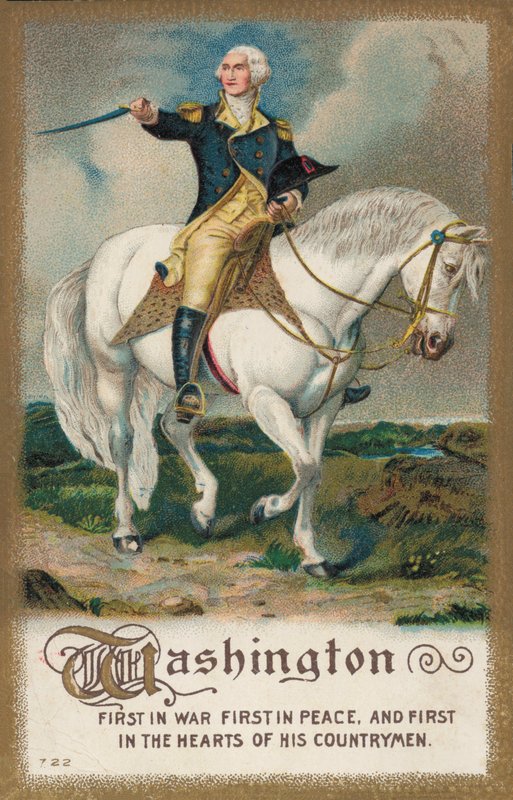 George Washington, på en hvid hest (farve litho) af American School