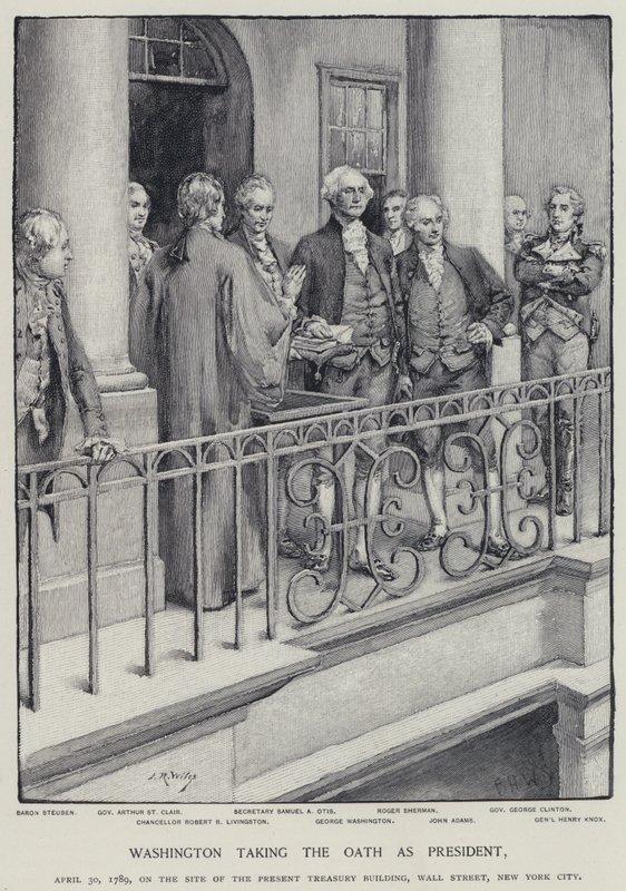 George Washington aflægger ed som præsident, 30. april 1789 (litho) af American School