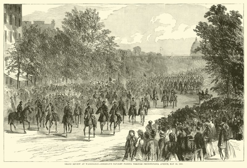 Stor anmeldelse i Washington, Sheridans kavaleri passerer gennem Pennsylvania Avenue, 23. maj 1865, maj 1865 af American School
