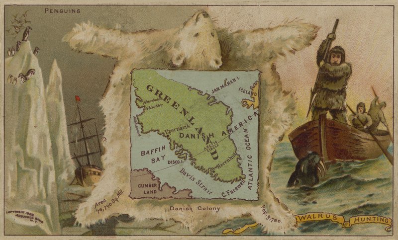 Grønland, pingviner, isbjørne og hvalrosjagt (chromolitho) af American School