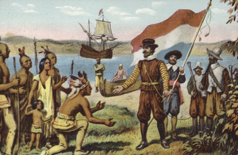 Henry Hudson lander på Manhattan af American School