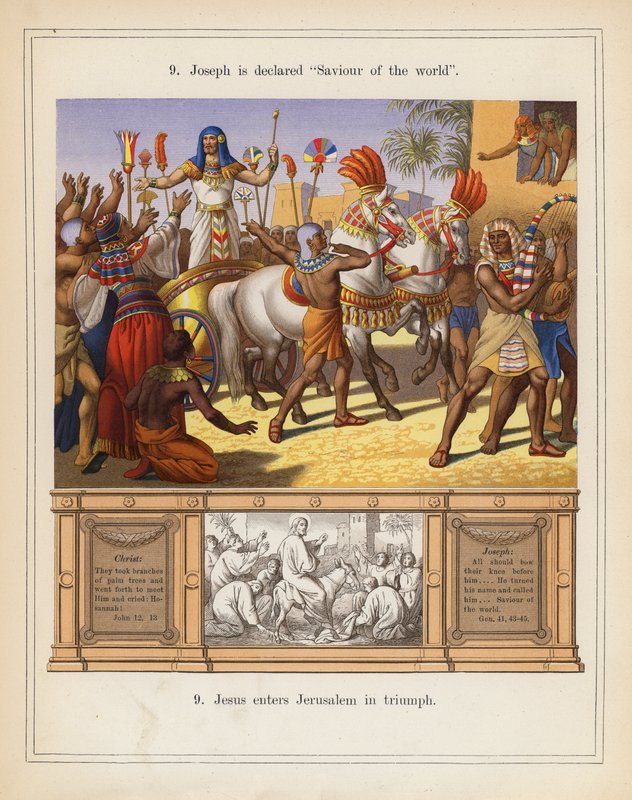 Josef erklæres for "verdens frelser" (farvelitografi) af American School