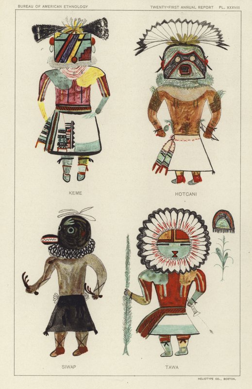 Keme, Hotcani, Siwap, Tawa (farvelitografi) af American School