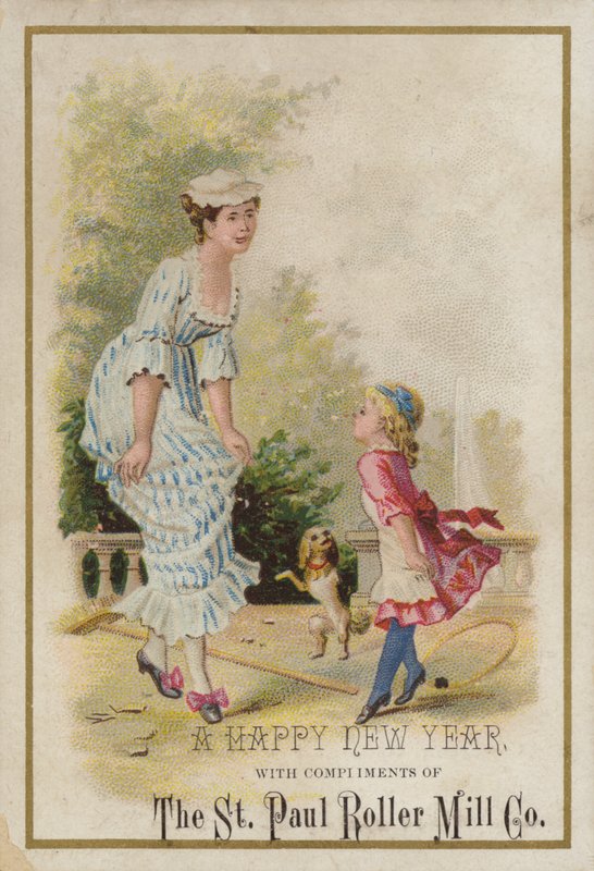 Dame og pige danser, nytårskort af American School