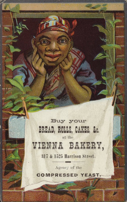 Dame ved vinduet, der reklamerer for Vienna Bakery af American School