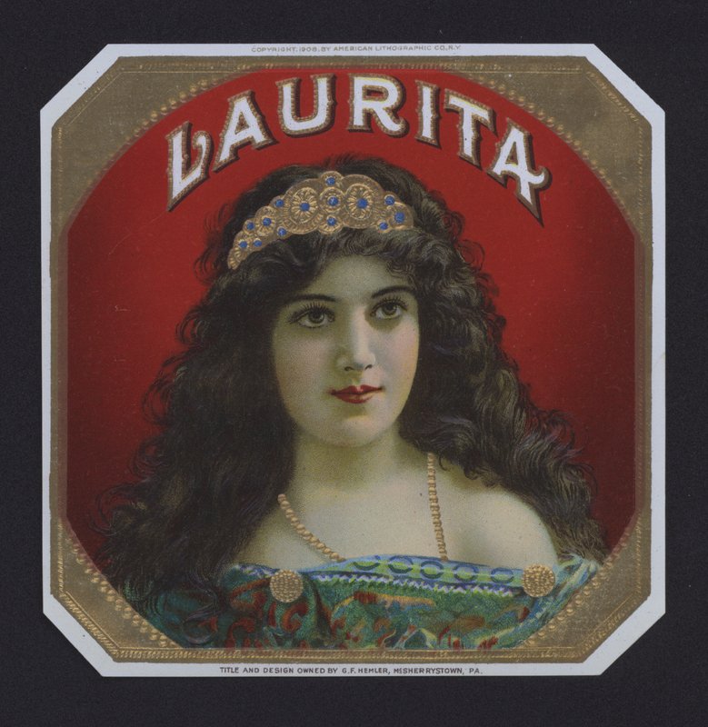 Laurita, cigaretiket (chromolitho) af American School