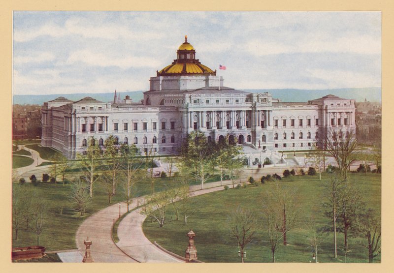 Library of Congress, Washington DC (farvelitografi) af American School