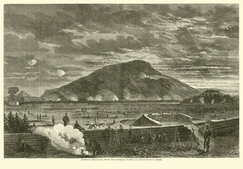 Lookout Mountain, fra Federal Works on Chattanooga Creek, november 1863 af American School