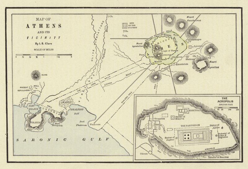 Kort over Athen og dets nærhed; Akropolis af American School