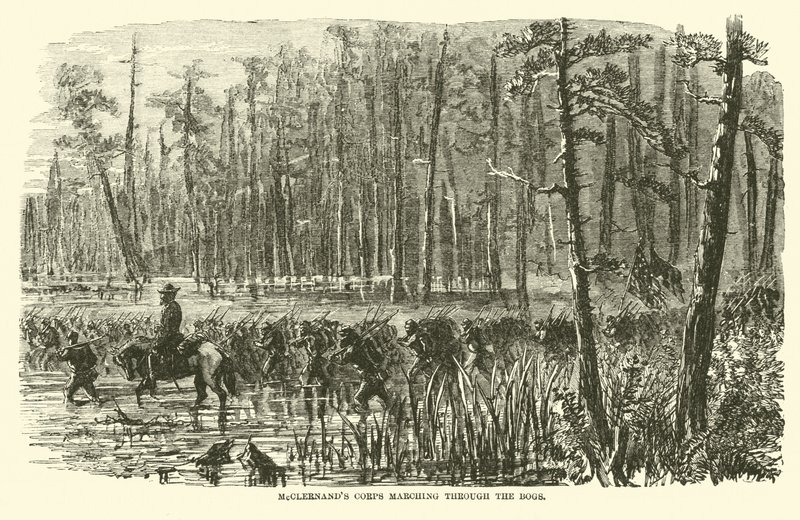 McClernands korps marcherer gennem moserne, marts 1863 af American School