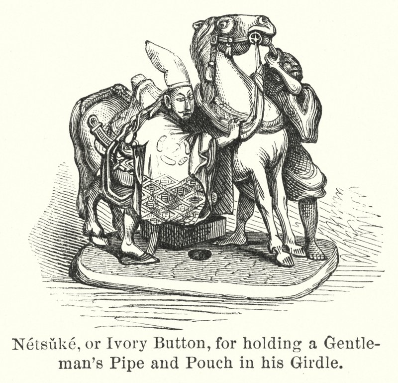 Netsuke, eller elfenbensknap, for at holde en gentlemans pibe og pose i sin bælte (gravering) af American School