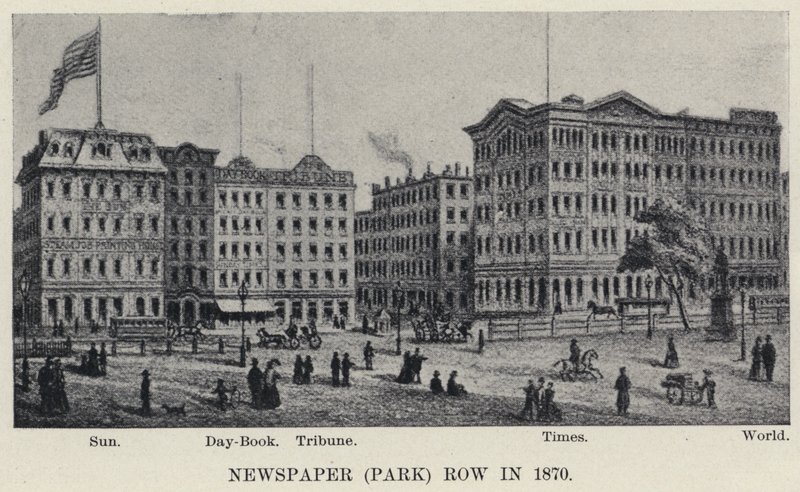 Avis (Park) Row i 1870 (litho) af American School