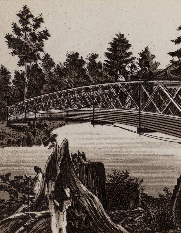 Niagara Falls: Bridge to Second Sister Island (litho) af American School