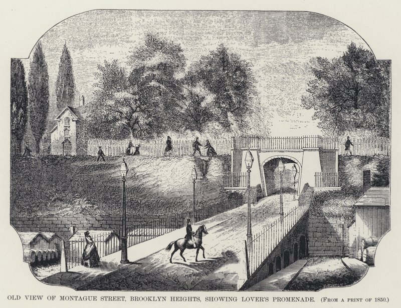 Gammel udsigt over Montague Street, Brooklyn Heights, der viser Lover