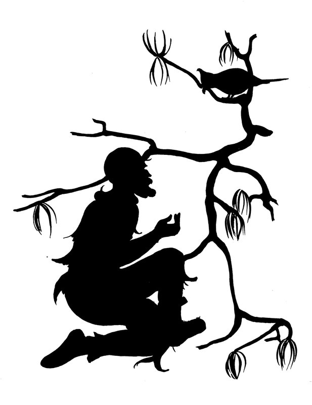 En af et sæt Robinson Crusoe-silhuetter (litografi) af American School