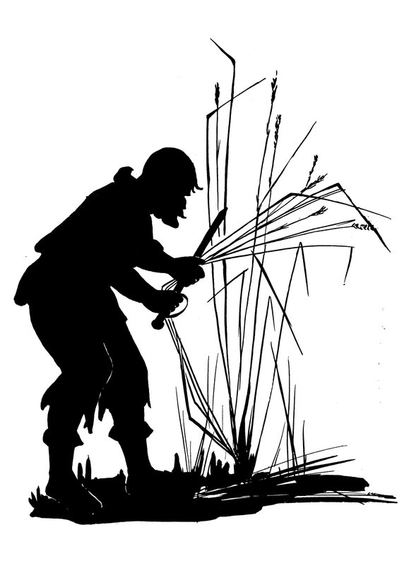 En af et sæt Robinson Crusoe-silhuetter (litografi) af American School