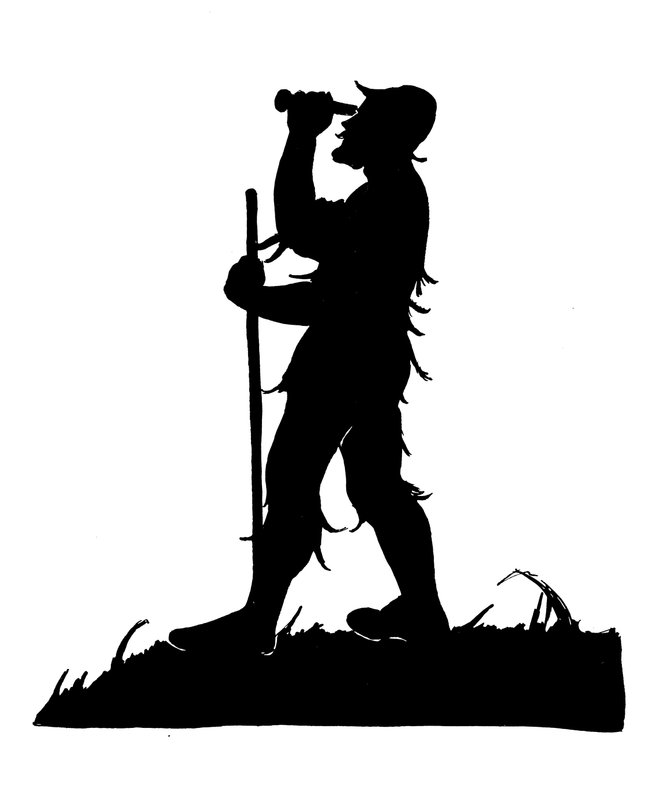 En af et sæt Robinson Crusoe-silhuetter (litografi) af American School
