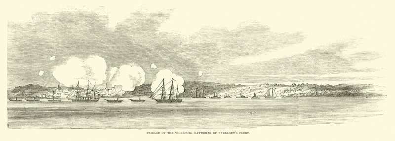 Passage af Vicksburg Batteries af Farraguts flåde, juni 1862 af American School