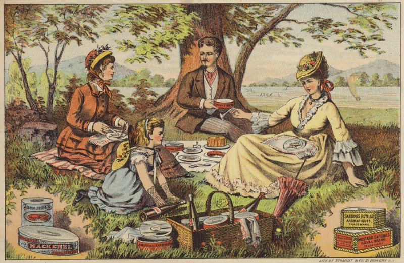 Picnic ved vandet, nyder dåsefisk af American School