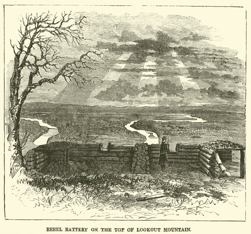 Rebel Battery på toppen af Lookout Mountain, november 1863 af American School