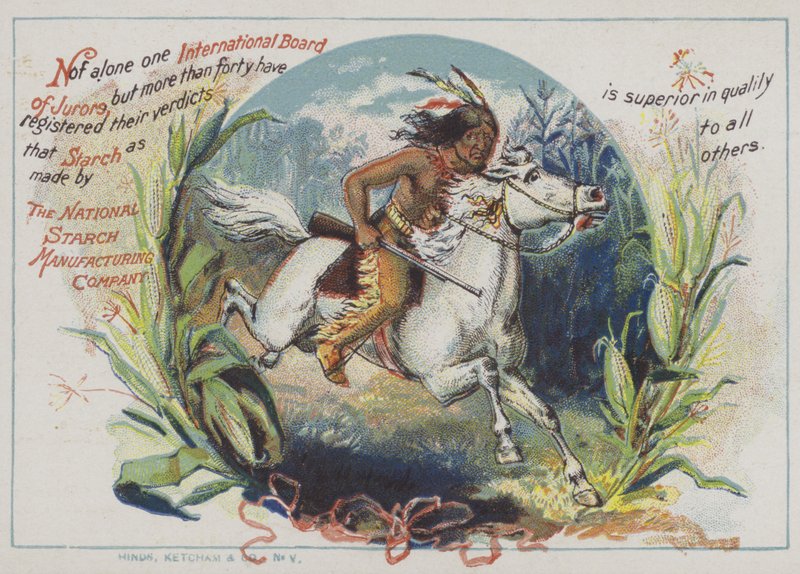 Rød indianer til hest (chromolitho) af American School