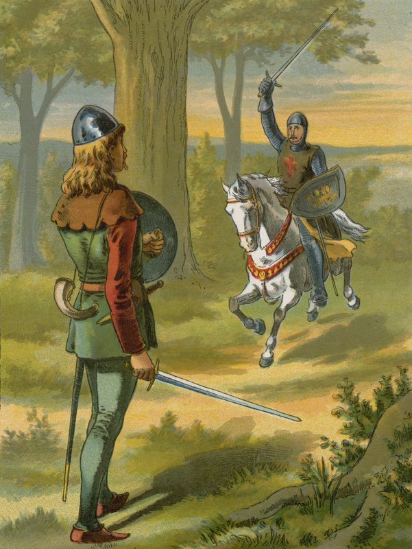 Robin Hood stops the knight in black armour  af American School
