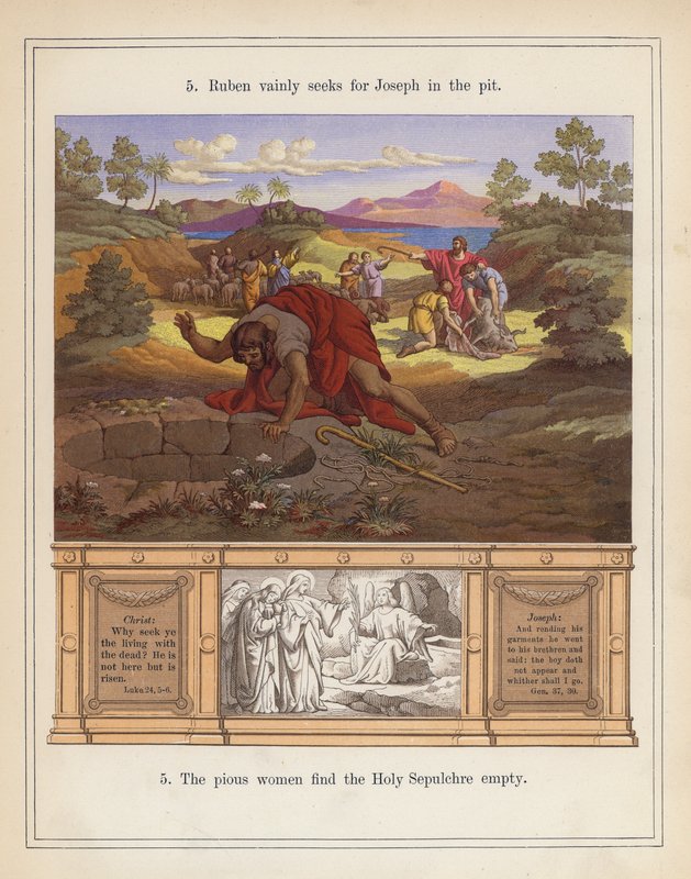 Ruben leder forgæves efter Joseph i hullet (farvelitografi) af American School