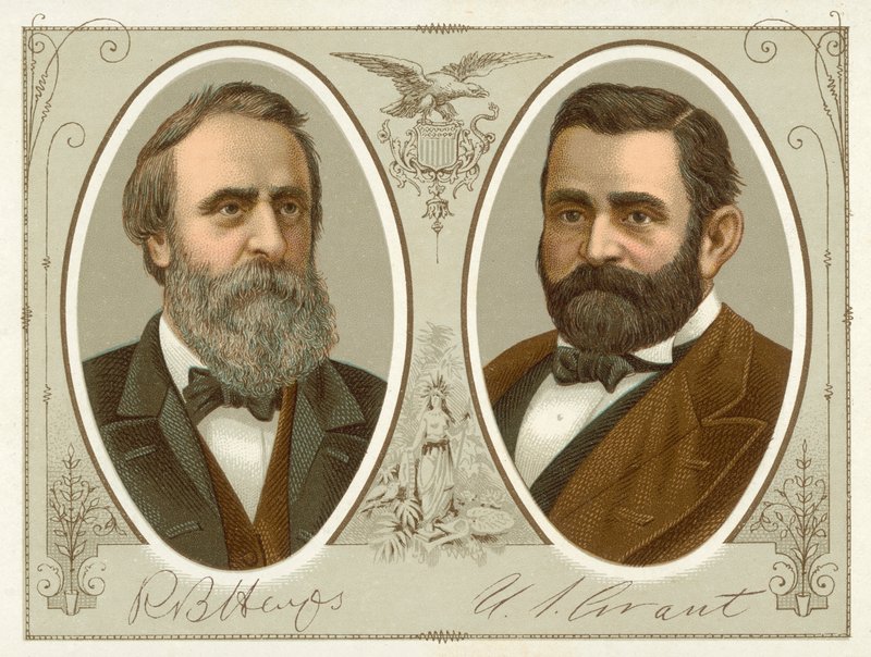 Rutherford B Hayes, Ulysses S Grant (chromolitho) af American School