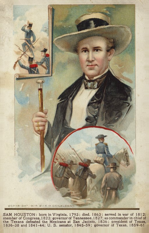 Sam Houston (farvet litografi) af American School