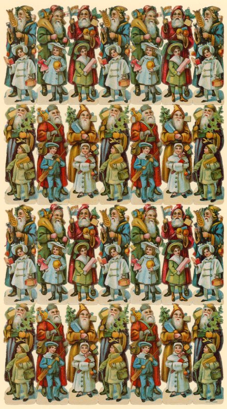 Julemanden med børn, ark med figurer af American School