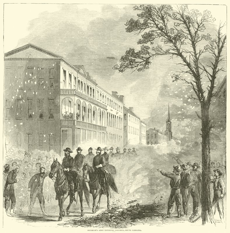 Shermans hær går ind i Columbia, South Carolina, februar 1865 af American School