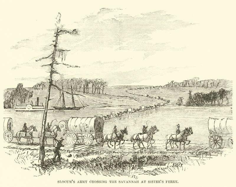 Slocums hær krydser Savannah ved Sisters Ferry, januar 1865 af American School