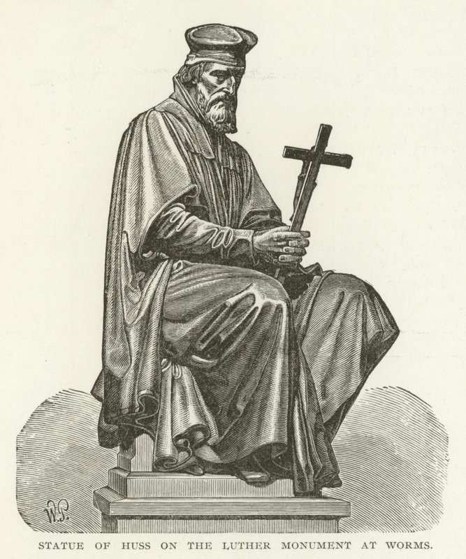 Statue af Huss på Luthermonumentet i Worms af American School