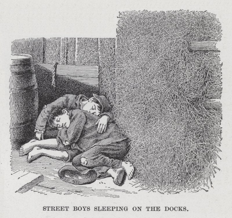 Street Boys sover på havnen (litho) af American School