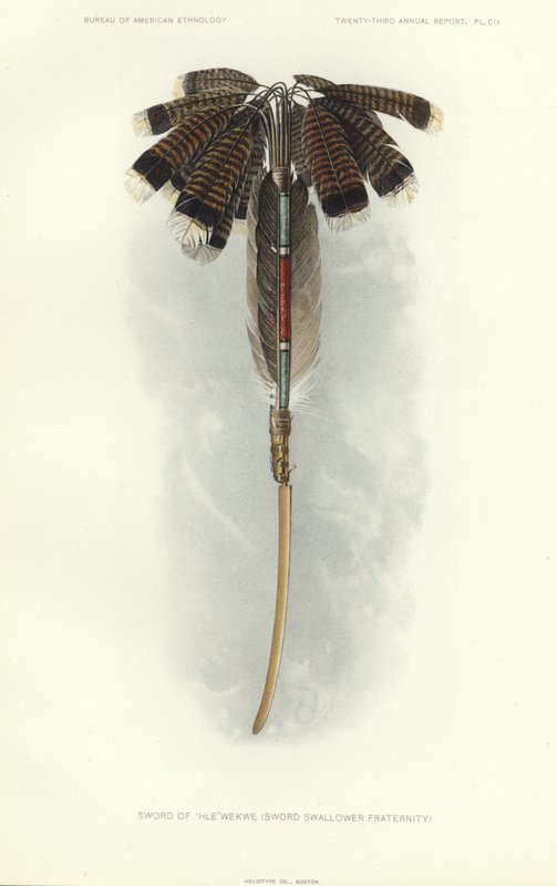 Thlewekwe-sværdet (broderskab af sværdslugere) (farvelitografi) af American School