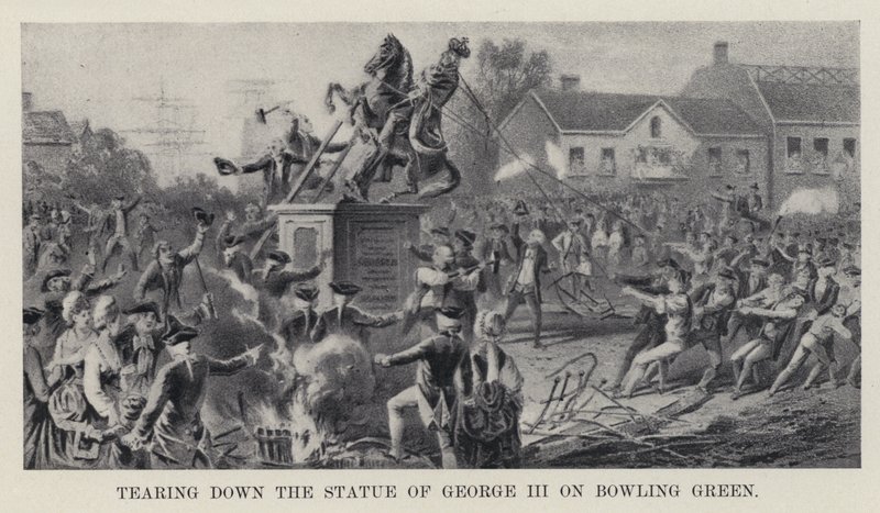 At rive statuen af George III ned på Bowling Green (litho) af American School